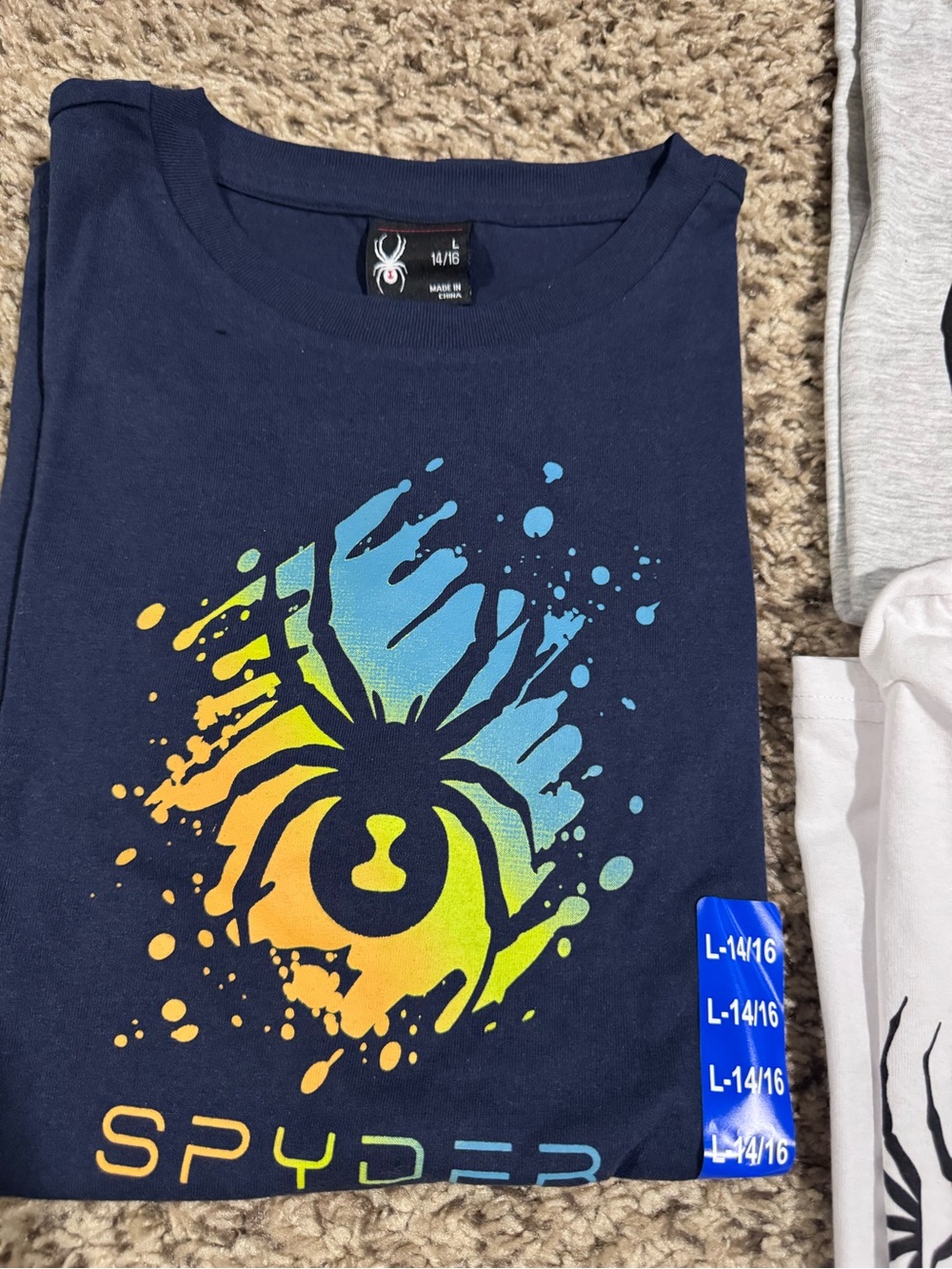 Spyder Boys Navy Tee with Rainbow Spider Graphic